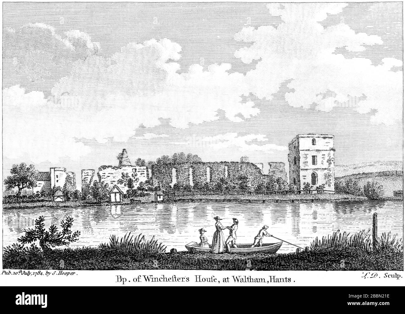 Eine Gravur von BP. pf Winchesters House in Waltham, Hants, 1784 (Bishops Waltham Palace), die in hoher Auflösung aus einem Buch gescannt wurde, das um das Jahr 1786 veröffentlicht wurde Stockfoto