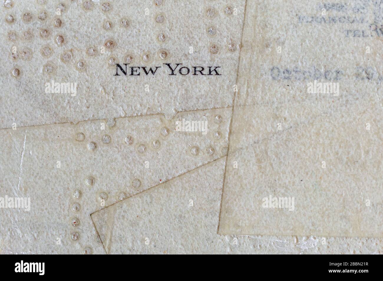 Kunstwerk mit alten Beständen und der Arbeit, New York Stockfoto