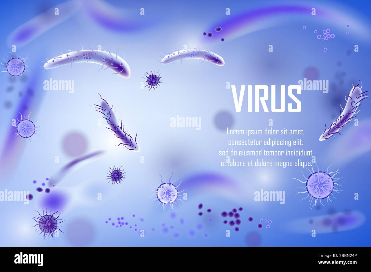 Design von Bakterien und Viren für Zellwerbung. Medizinische Banner für Viren- und Bakterienmikroben. Realistische 3D-Darstellung. Vektor Stock Vektor