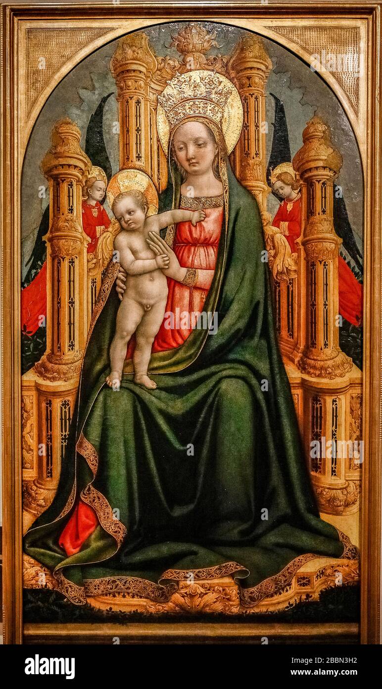 Italien Lombardei Mailand Poldi Pezzoli Museum - Antonio Vivarini - Madonna mit Kind inthronisiert und zwei Engel Stockfoto