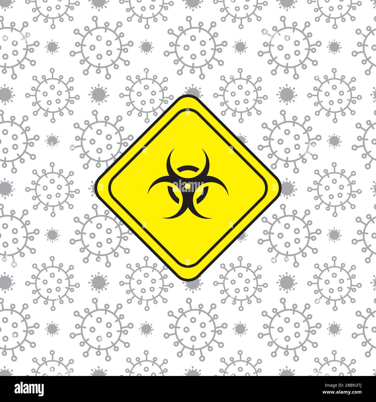 Warnzeichen der Quarantäne. Gelber Bereich der Quarantänezone. Virus Corona auf weißem Hintergrund. Roman Coronavirus 2019-nCoV Vektorgrafiken. Stock Vektor