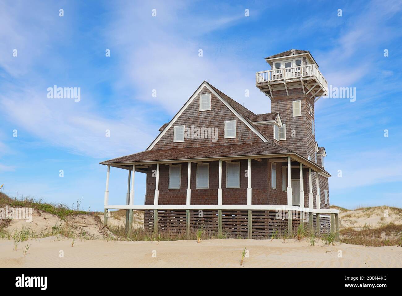 Die historische Station Oregon Inlet zur Rettung des Lebens auf der Insel Pea Island in der Nähe von Rodanthe, am äußeren Ufer von North Carolina Stockfoto
