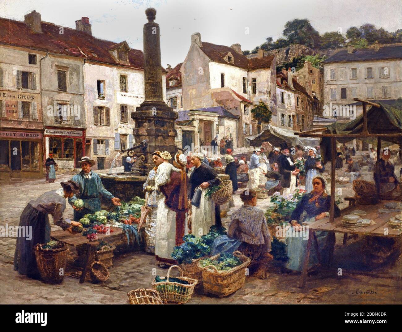 Der Markt im Chateau Thierry 1897 Léon Lhermitte 1844-1925, Französisch, Frankreich. Stockfoto