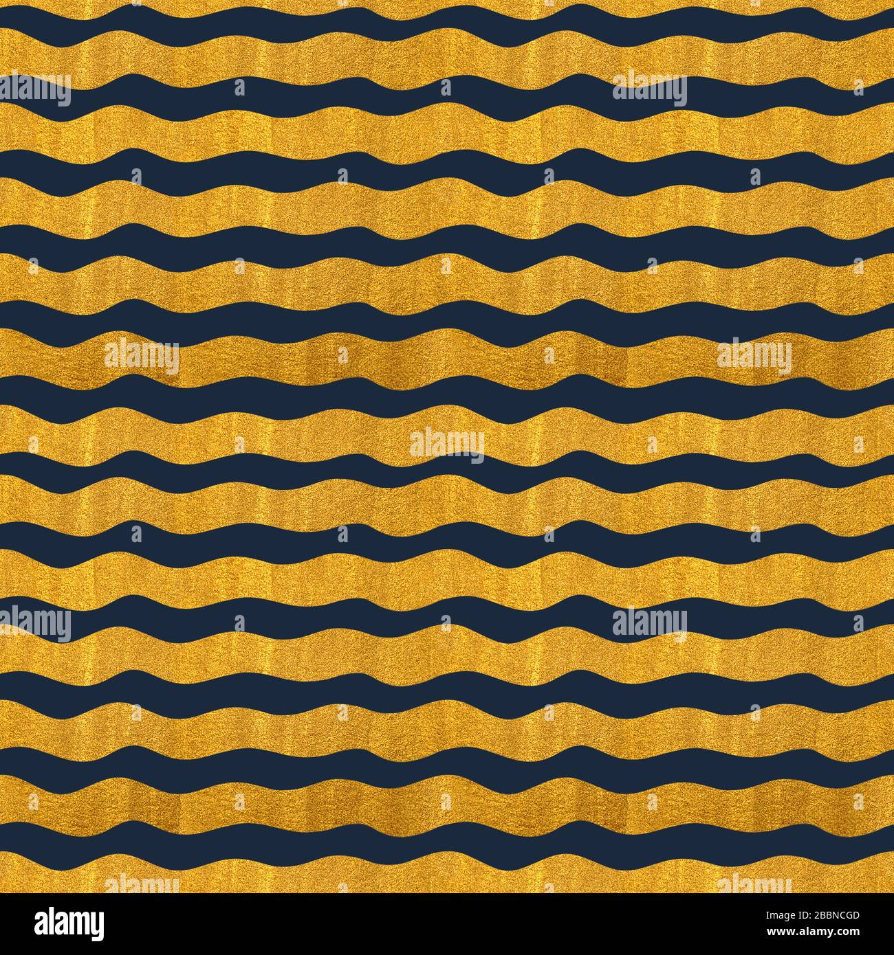 Aquarell nahtloses Goldmuster auf marineblauem Hintergrund. Geometrischer Hintergrund mit Kurven. Goldaquarelle. Stockfoto
