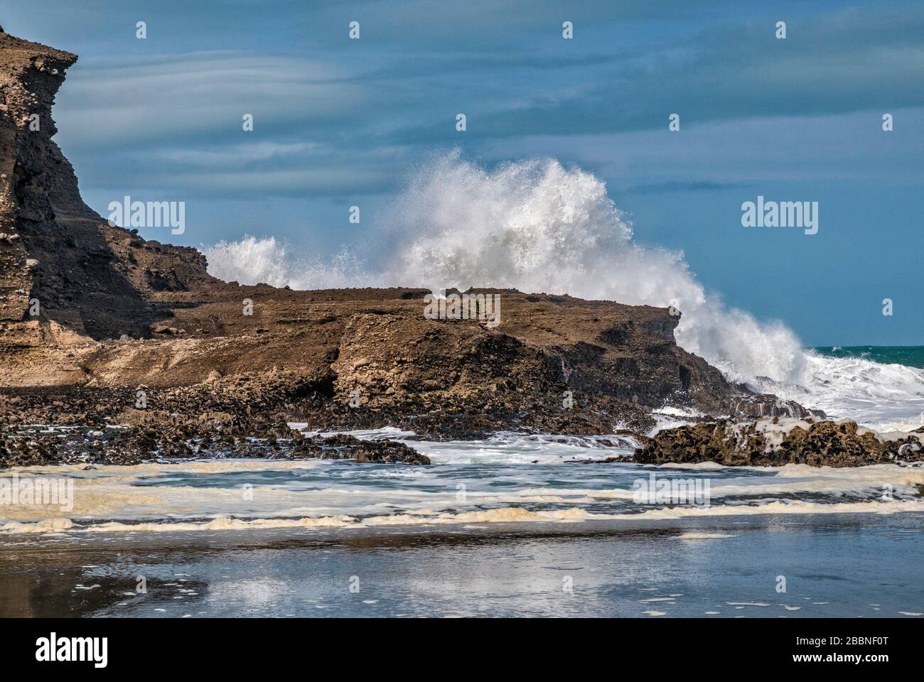 Surf Shooting bei Ebbe, Tasman Lookout Track, Waitakere Ranges Regional Park, in der Nähe von Taitomo Rock, Auckland Region, North Island, Neuseeland Stockfoto