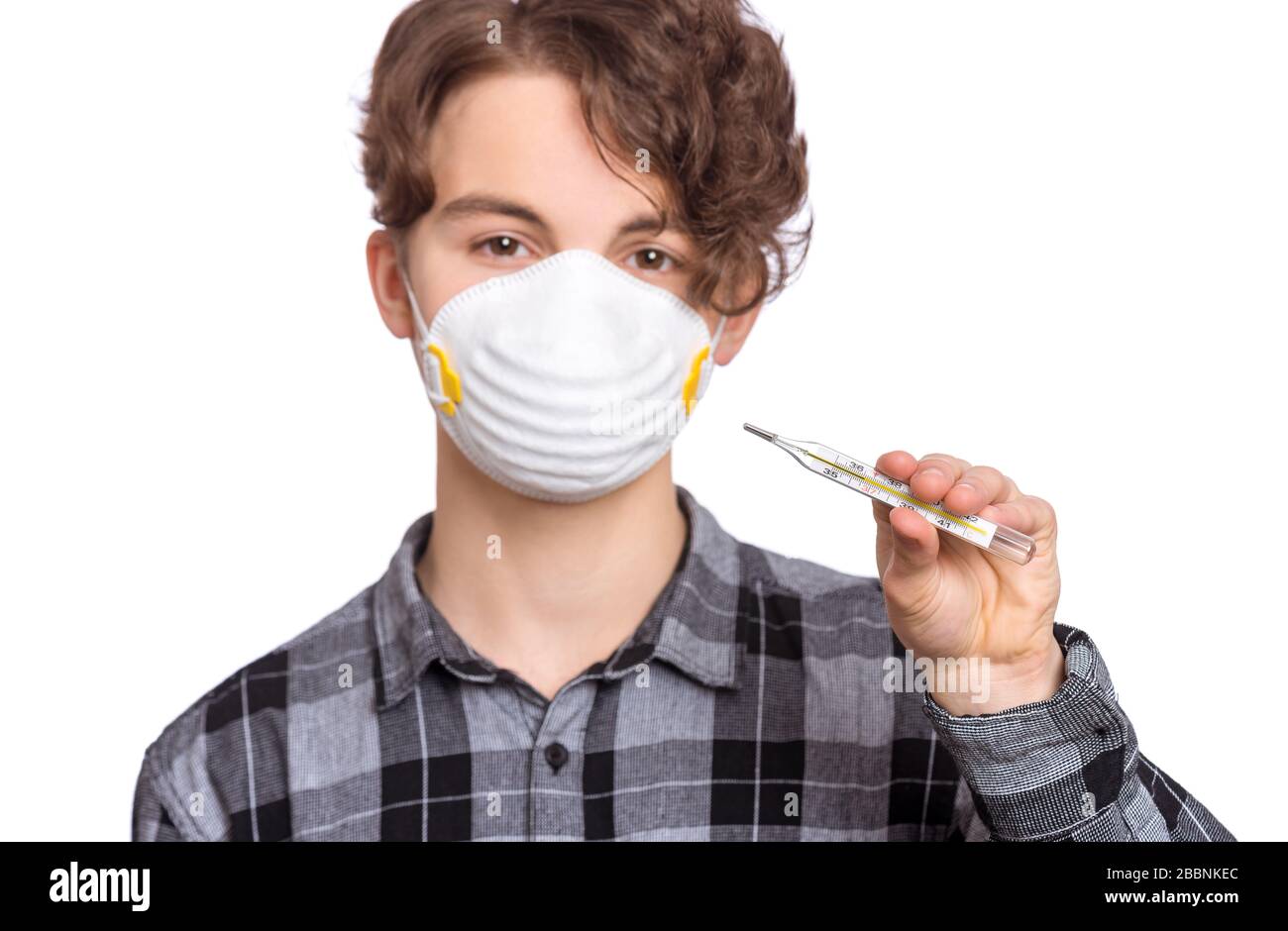 Teen junge mit Thermometer Stockfoto