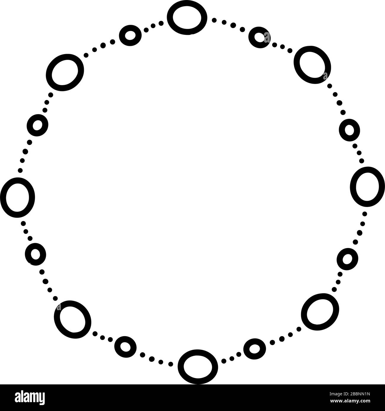 Abstrakter Chainrahmen mit Oval und Punkten. Isoliertes schwarzes Element auf weißem Hintergrund. Stock Vektor