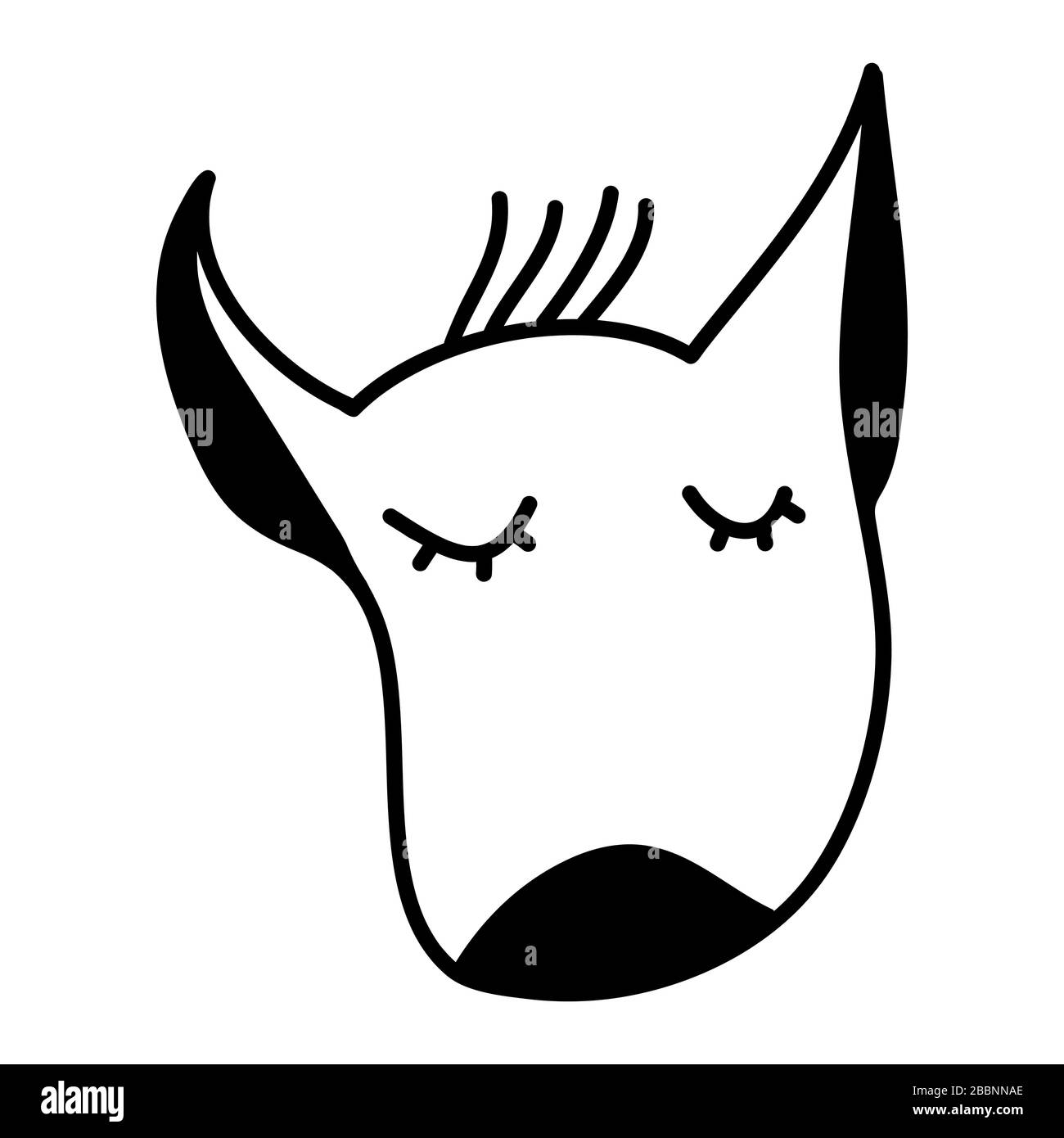 Handgezeichneter Pudelkopf des Bullenterrierhundes mit geschlossenen Augen. Abbildung des Lagerbestands. Stock Vektor