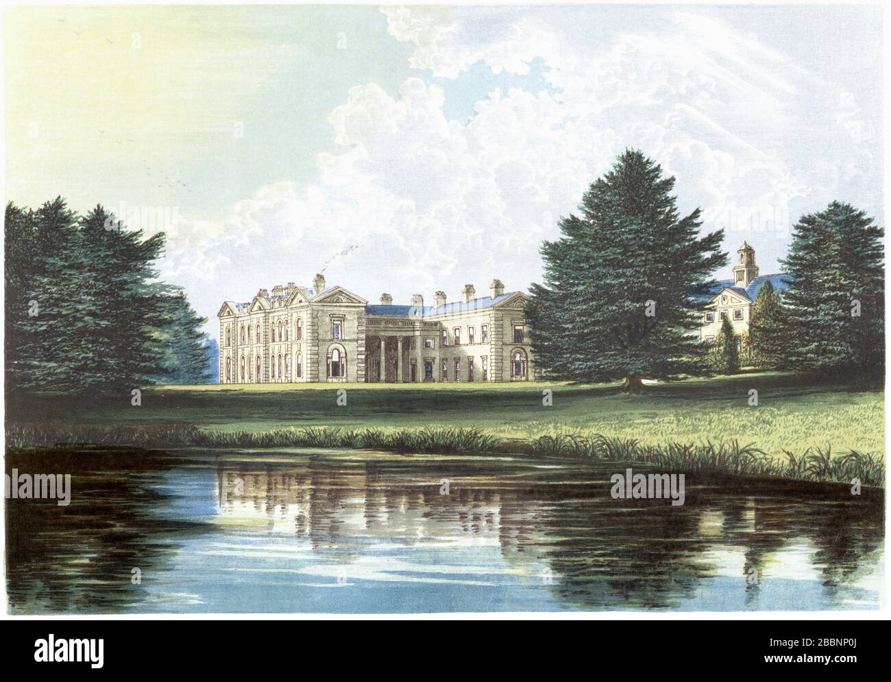 Eine farbige Illustration von Compton Verney Warwickshire, die in hoher Auflösung von einem 1870 gedruckten Buch gescannt wurde. Ich glaube, dass das Urheberrecht frei ist. Stockfoto