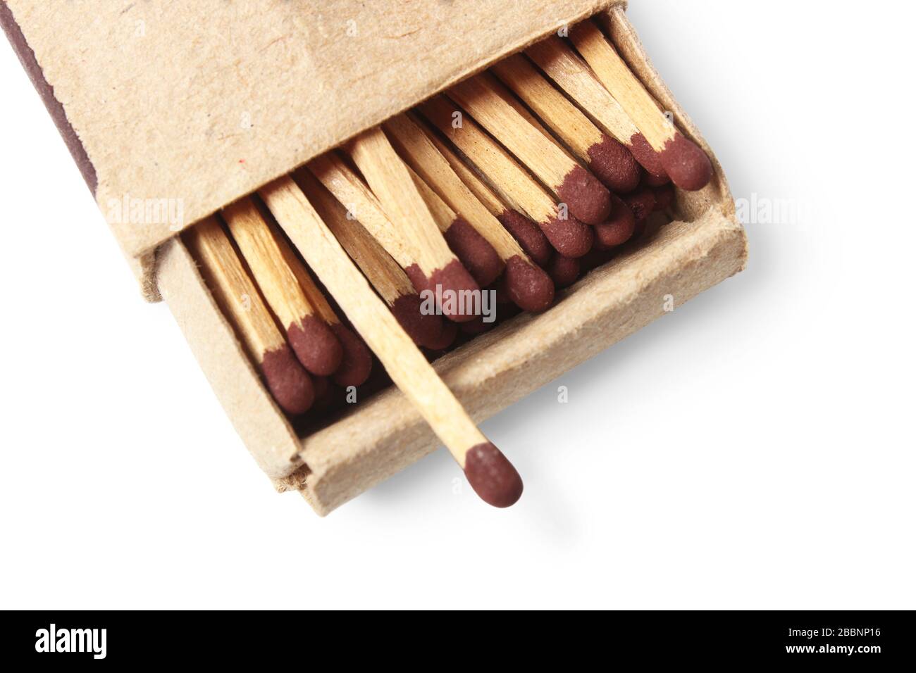 Alte offene Matchbox isoliert auf weiß Stockfoto