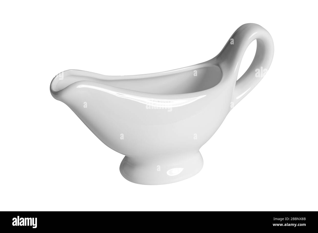 Leeres Keramikgravy Boot isoliert auf weißem Hintergrund Stockfoto