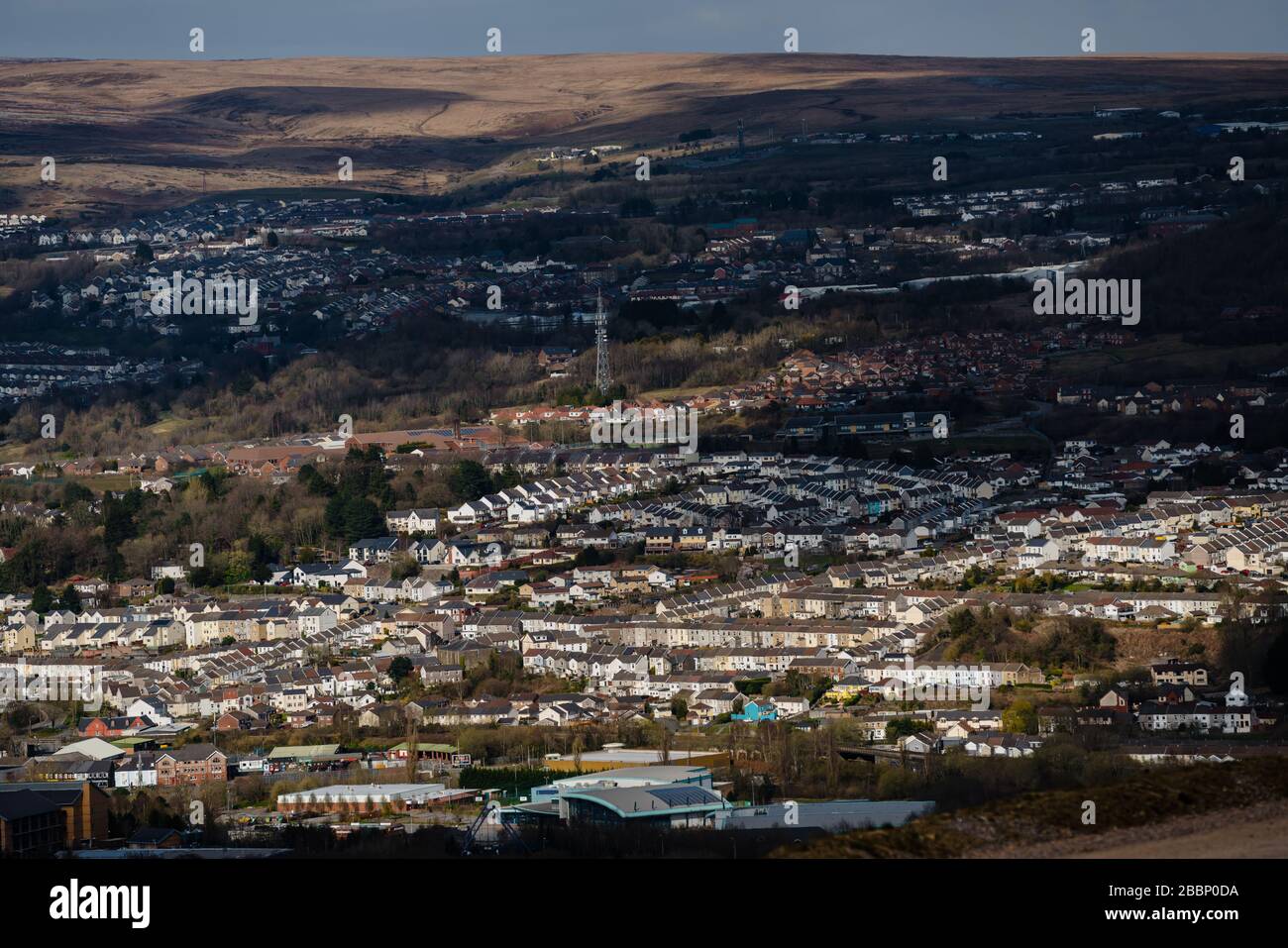 MERTHYR TYDFIL, WALES - 29. MÄRZ 2020 - Landscape veiw von Merthyr Tydfil. Stockfoto