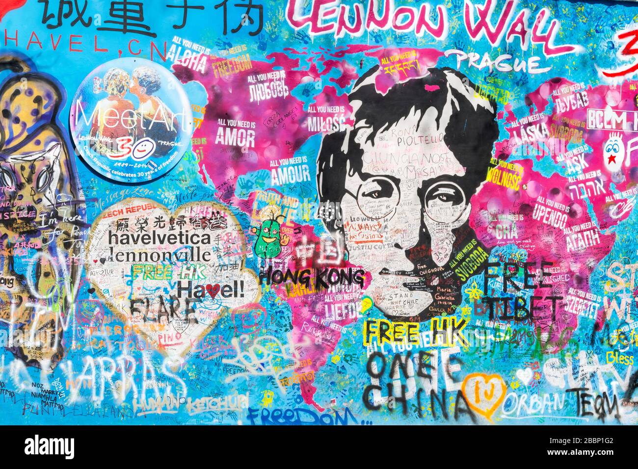 Die John Lennon Wall in Prag in der Zeit von Covid-19 Pandemy, Tschechien Stockfoto