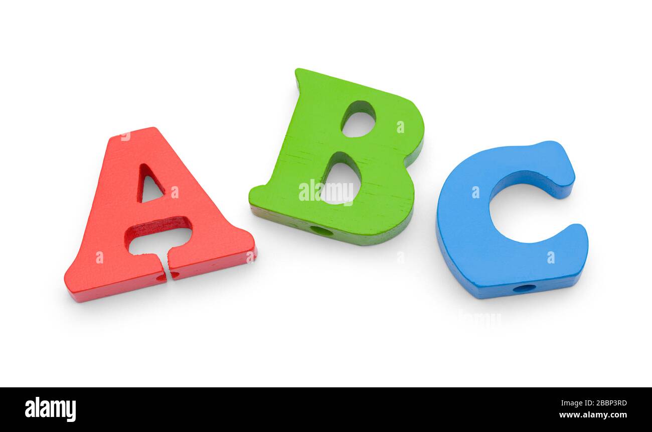 ABC Wood Alphabet Letters isoliert auf Weiß. Stockfoto