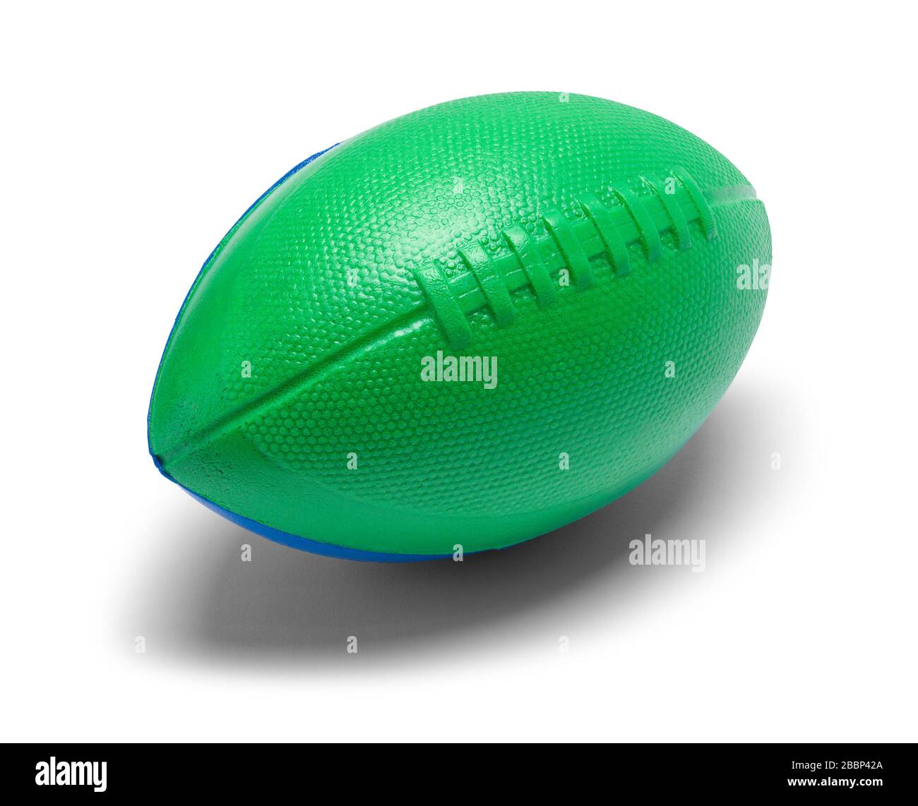 Blue and Green Foam Football isoliert auf Weiß. Stockfoto