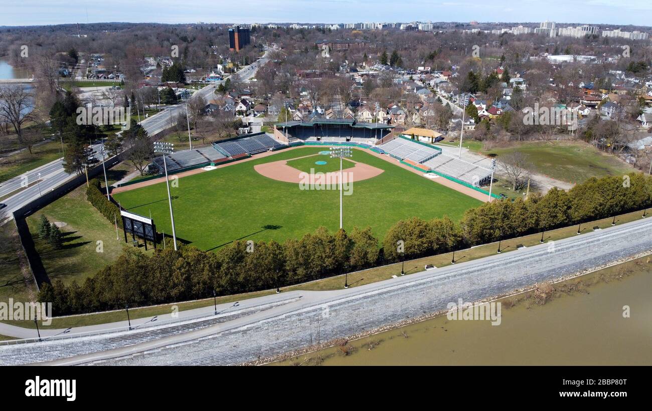 Labatt Memorial Park in London Canada Aerial, ältester fortwährend in Betrieb befindliche Ballpark Stockfoto