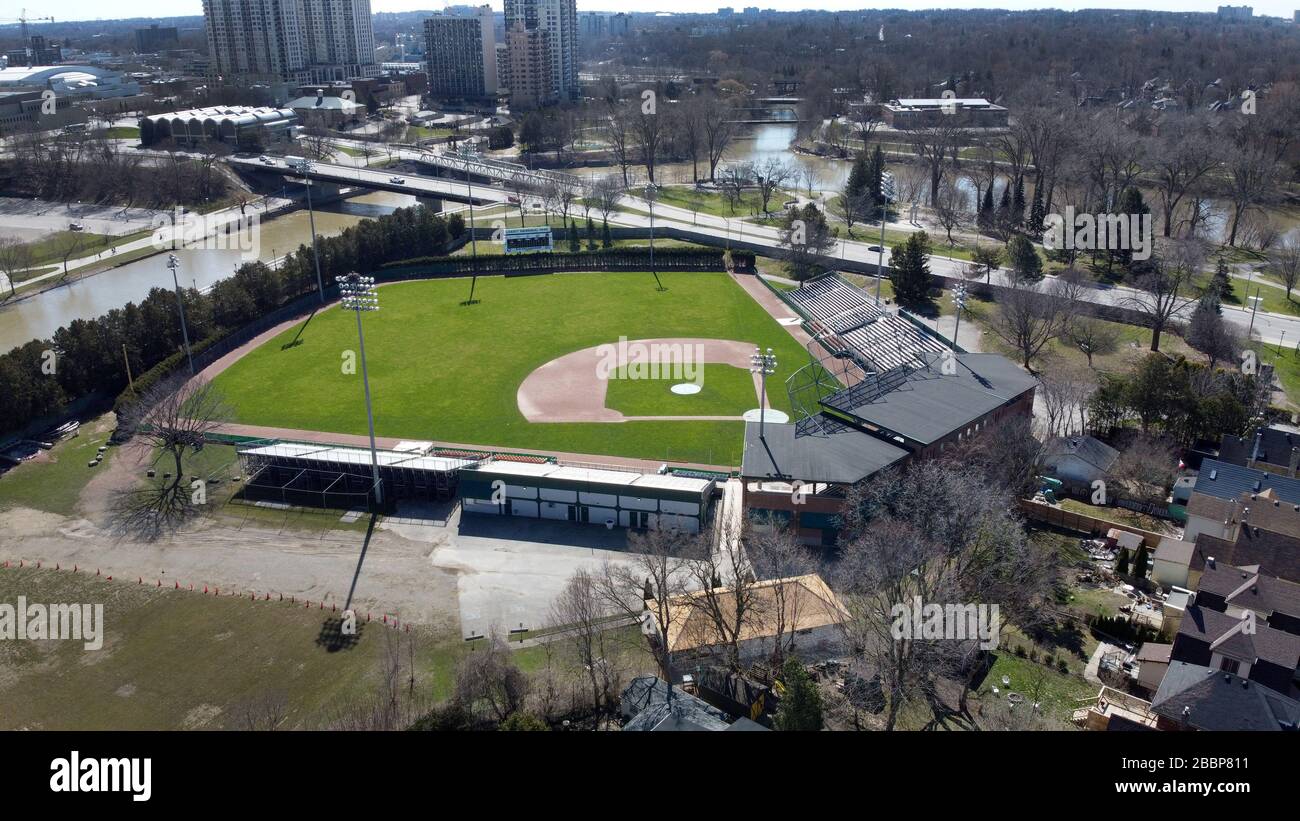 Labatt Memorial Park in London Canada Aerial, ältester fortwährend in Betrieb befindliche Ballpark Stockfoto