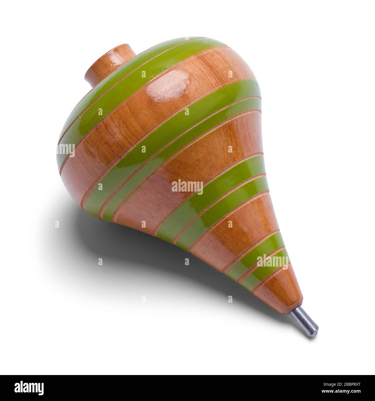 Wood Toy Top isoliert auf weißem Hintergrund. Stockfoto