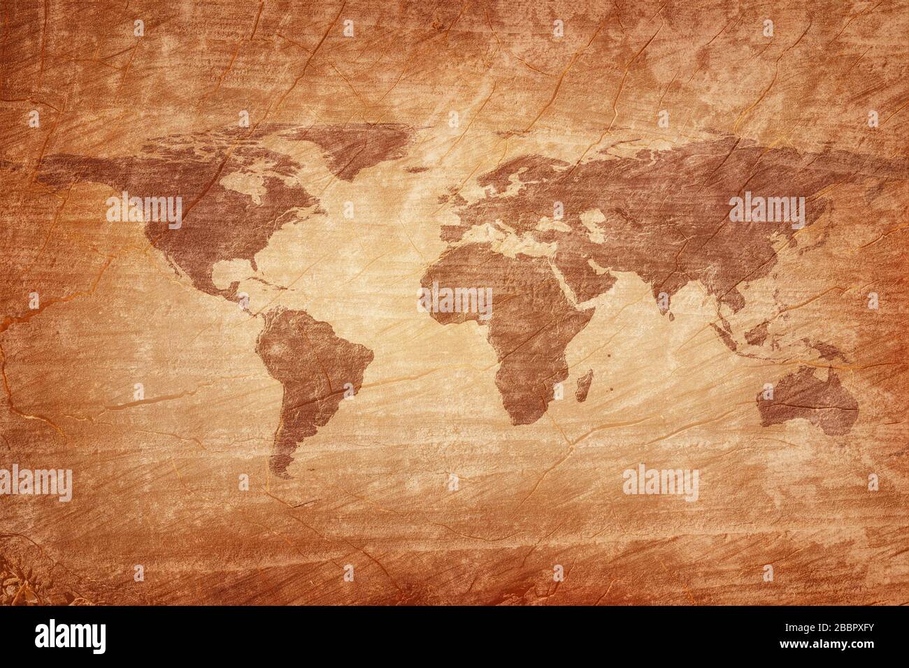 Alte Karte der Welt auf einem alten Holzpergamenthintergrund. Vintage-Stil. Elemente dieses Bildes, das von der NASA eingerichtet wurde Stockfoto