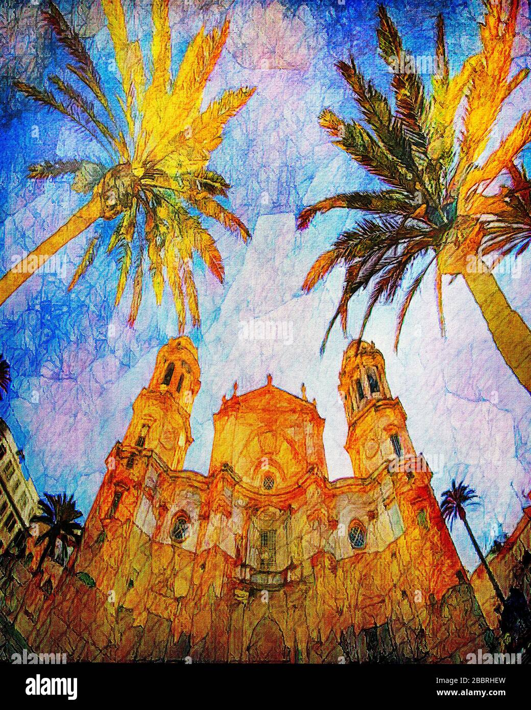 ZEITGENÖSSISCHE KUNST: Kathedrale von Cadiz, Andalucia, Spanien Stockfoto