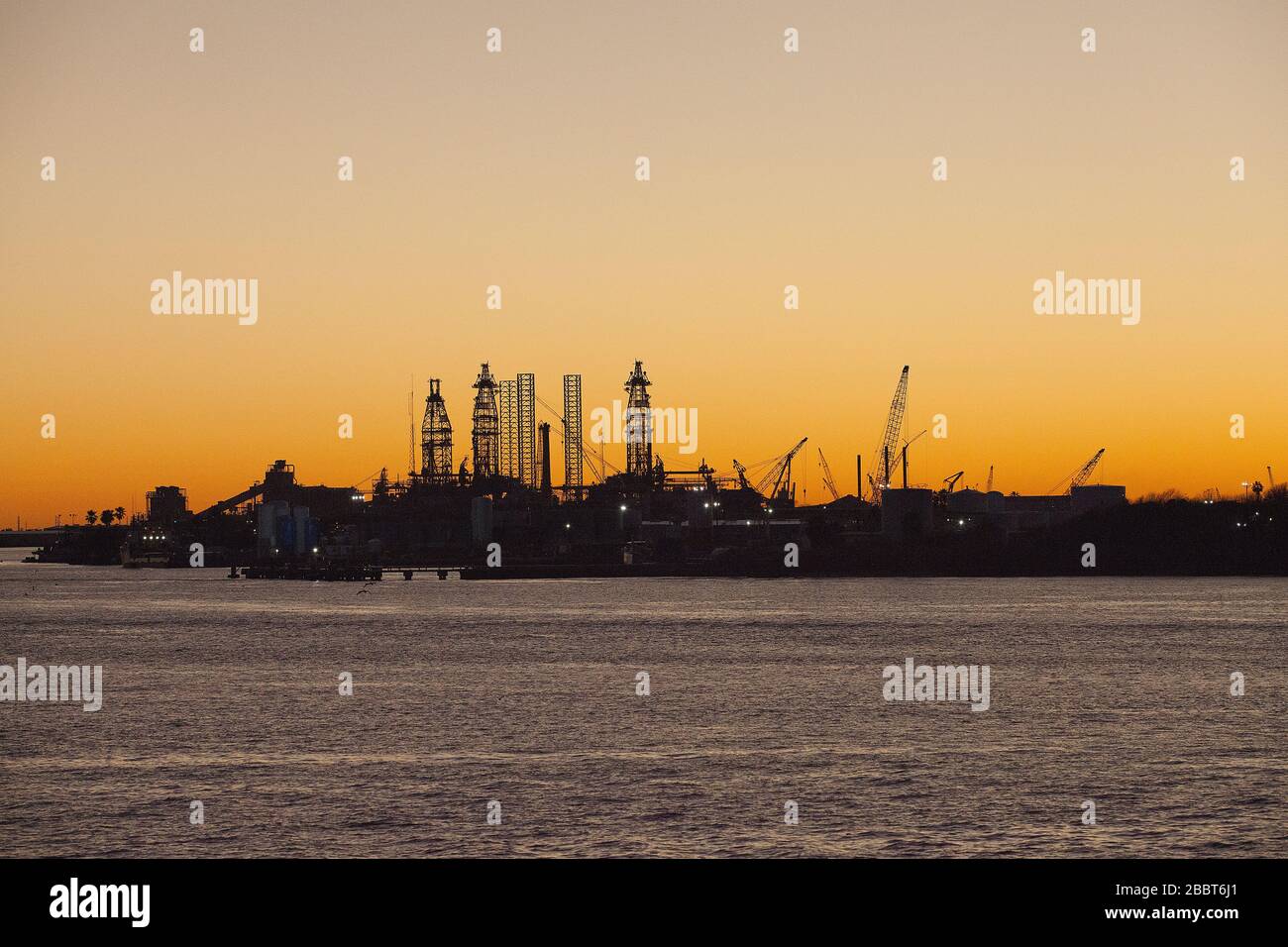 Galveston Hafen in einem schönen Sonnenuntergang in Texas, Vereinigte Staaten von Amerika. Stockfoto