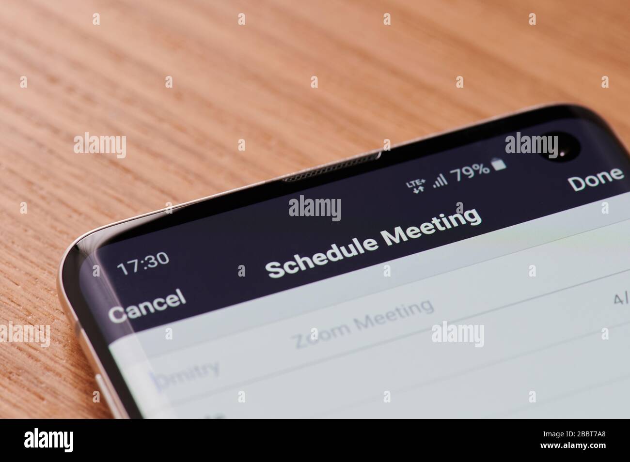 New York, USA - 1. April 2020: Termin für Treffen in Zoom Mobile App Nahansicht Stockfoto