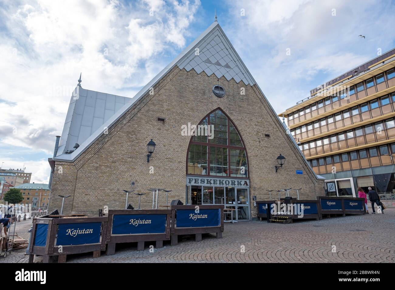 Die Markthalle der Fischkirche alias Feskekôrka in Gothenburg, Schweden, Europa Stockfoto