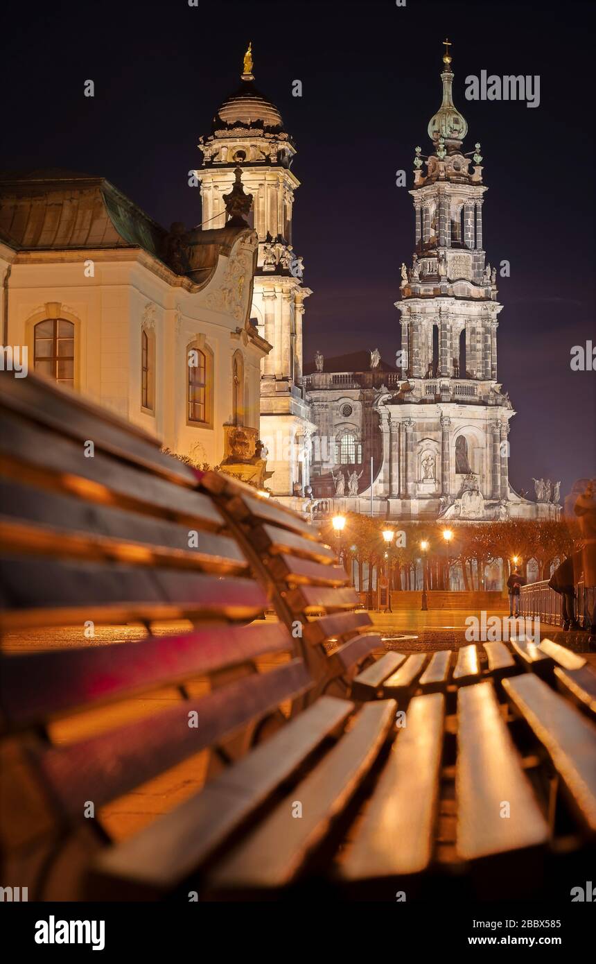 Blaue Stunde in Dresden, Deutschland. Stockfoto