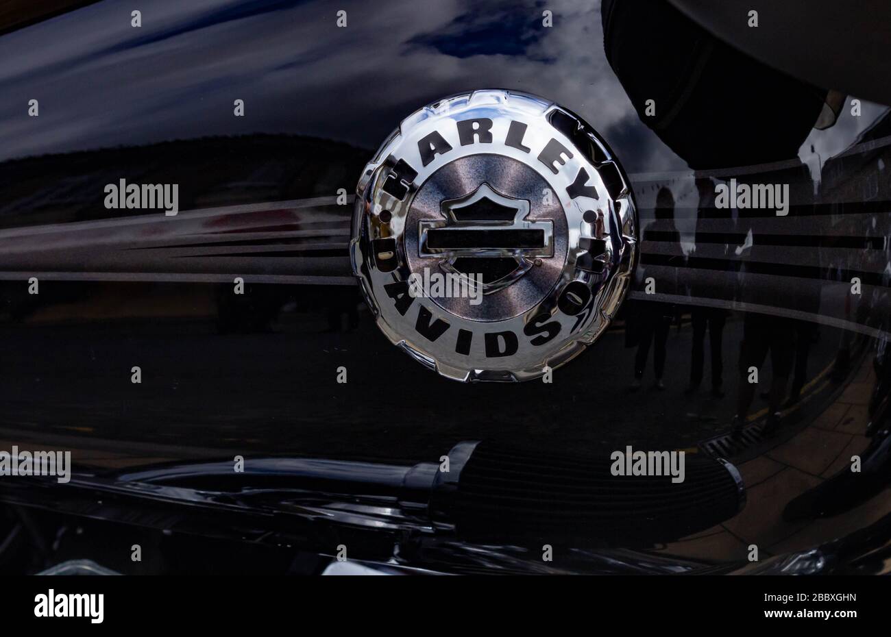 Harley-Davidson Logos auf einem Motorrad. Stockfoto