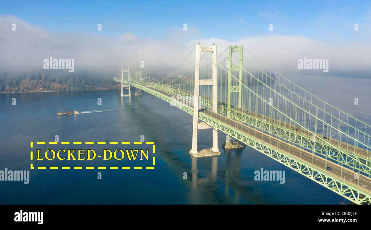 Zwei Brücken sind erforderlich, um den Verkehr in Tacoma in Gig Harbor über den Puget Sound zu tragen Stockfoto