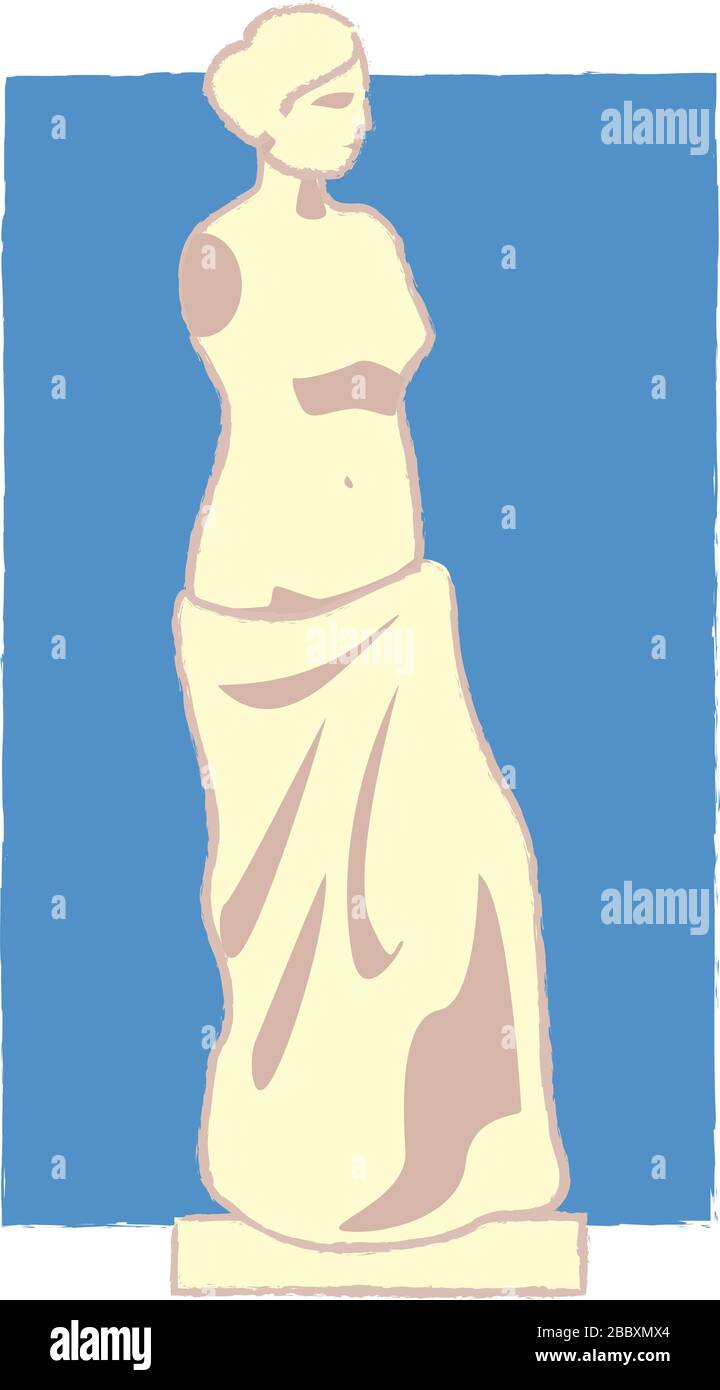 Venus de milo Bild in einfacher Vektordarstellung. Griechenland Grußkartendesign. Cartoon-Farbzeichnung isoliert auf weißem Hintergrund. Stilisierte Grafik zur Geschichte Stock Vektor
