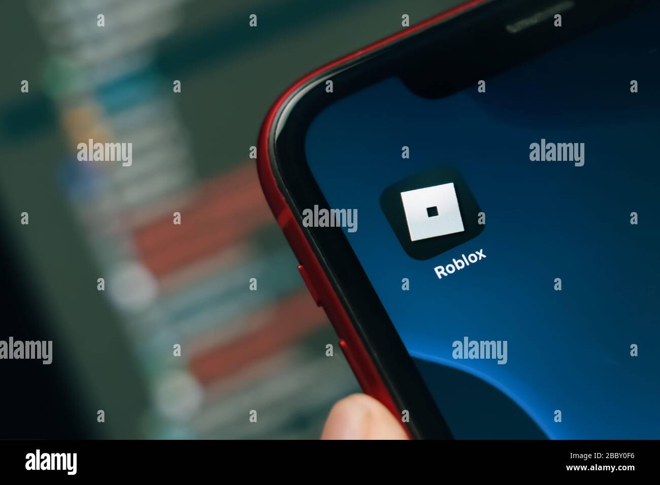Bishkek, Kirgisistan - 14. März 2019: Symbol der Roblox App auf dem iphone-bildschirm Stockfoto
