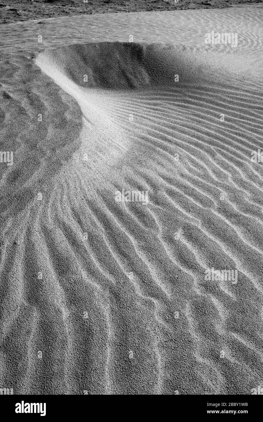 Sandmuster in Schwarz und Weiß, Mesquite Flat Sand Dunes, Death Valley National Park, Kalifornien Stockfoto