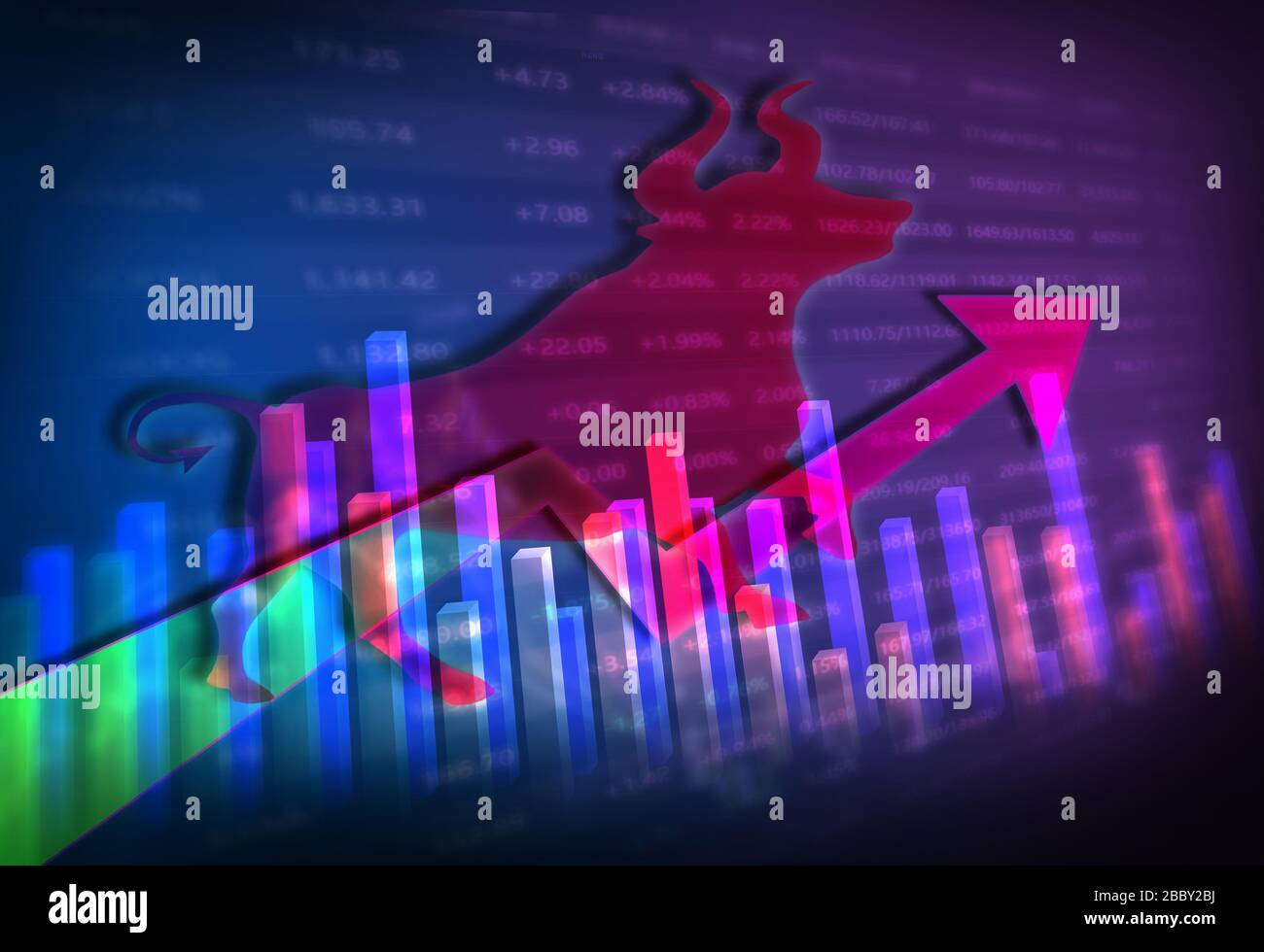 Finanzkurve und Pfeile für Aktien- oder Wirtschaftskonzept Stockfoto