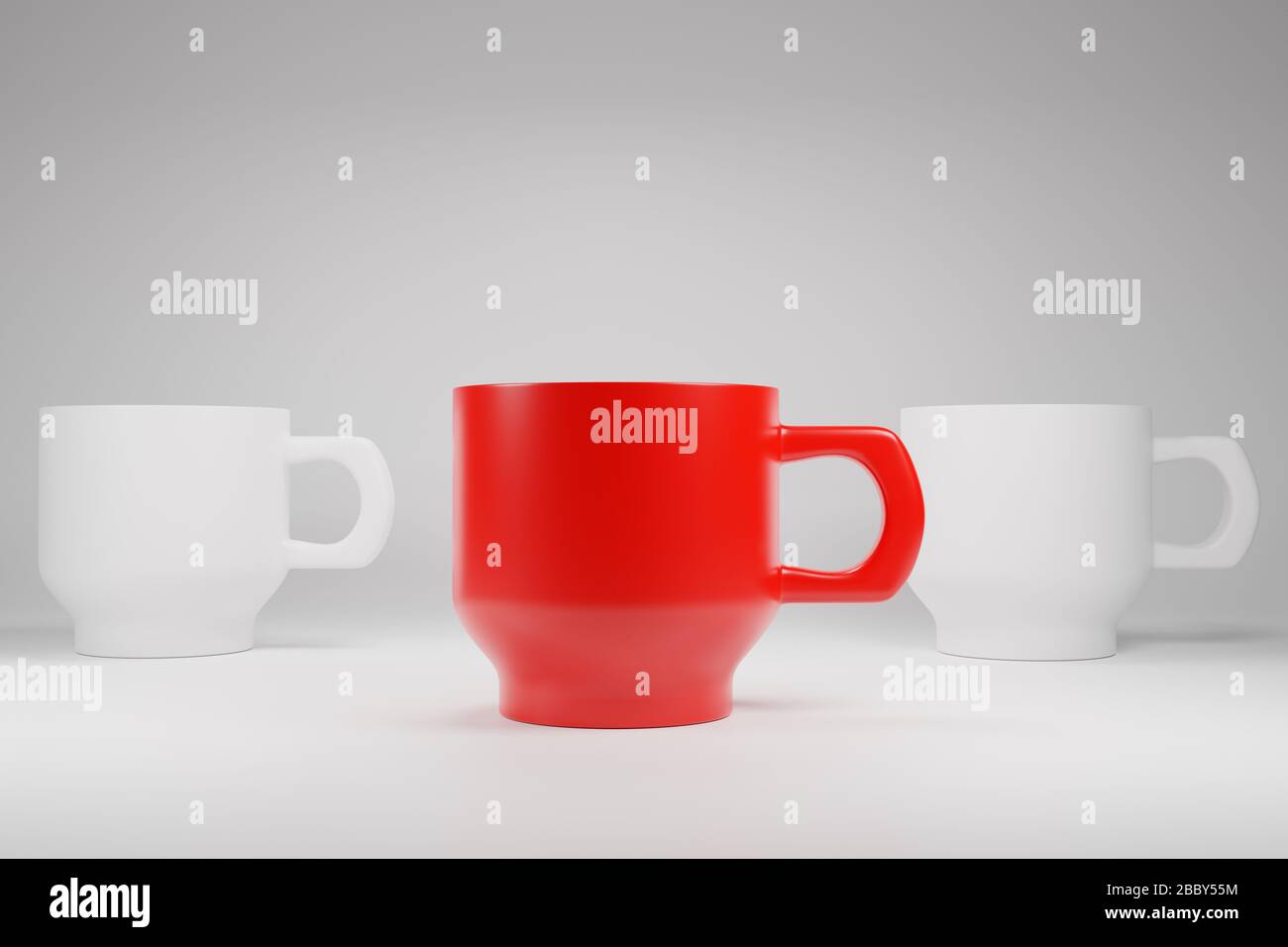 Unterschied Farbe Kaffee Tee Tasse Becher 3D Illustration für einzigartiges oder führendes Konzept. Stockfoto