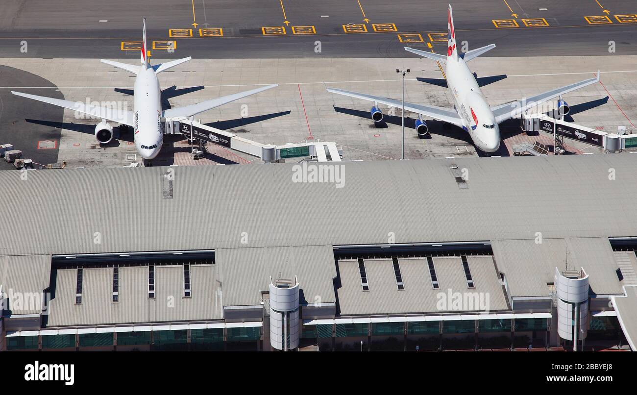 Luftaufnahme von British Airways am Cape Town International Airport Terminal Stockfoto