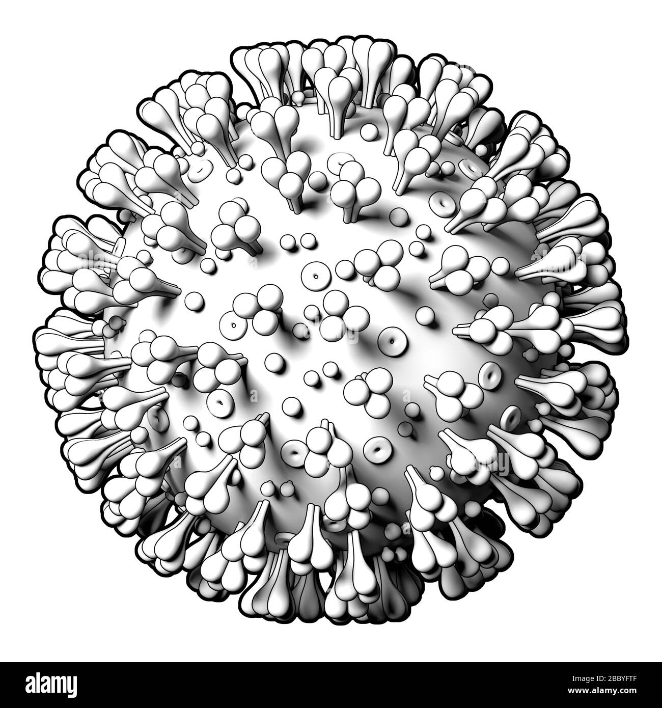 Coronavirus Covid19-Virusmodell auf weißem Hintergrund. Stilisiertes Grafikmodell, Diagramm. Nahaufnahme Stockfoto