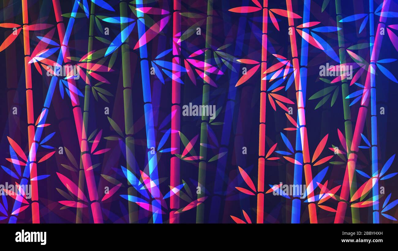 Bambushintergrund. Vektordarstellung des leuchtenden neonfarbenen abstrakten Bambuswaldes Stock Vektor