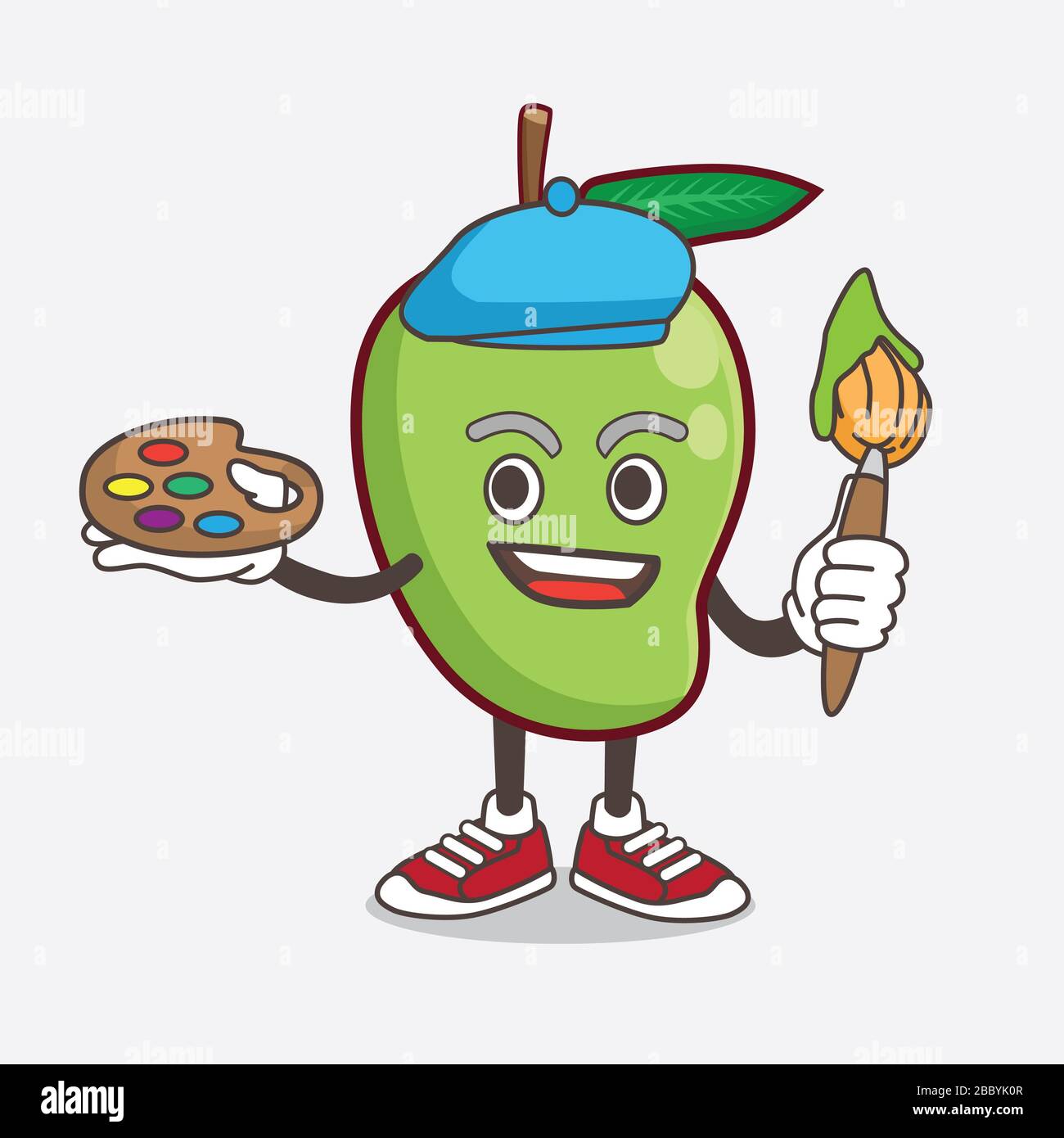 Eine Illustration des Mango Fruit Cartoon Maskottchen Maler-Stils mit Kunstbürste Stockfoto