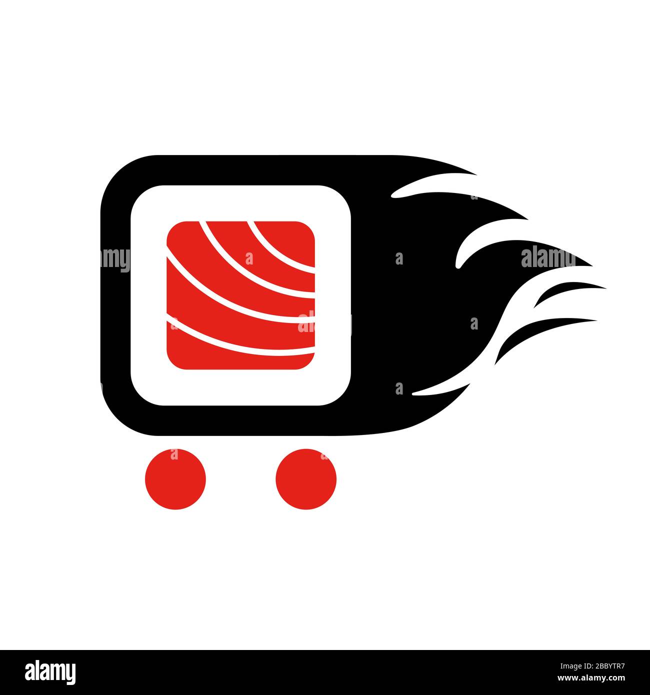 Vorlage für Sushi Delivery Logo. Vektorgrafiken Sushi-Rollenzeichen, symbolisiert die schnelle Lieferung. EPS 10 Stock Vektor