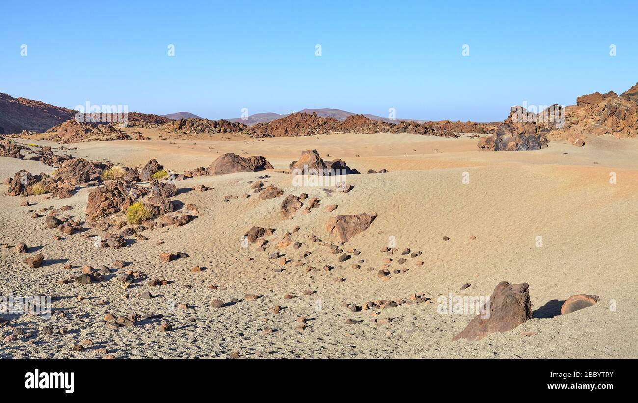 Verlassene Landschaft von Teide Volcano Base, Teide National Park, Tenera, Spanien. Stockfoto