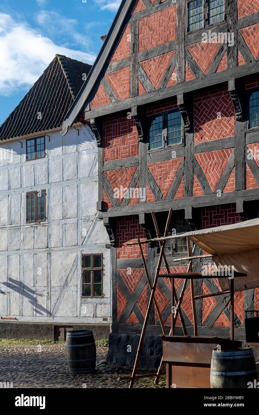Den Gamle By, das schöne Freilichtmuseum im Herzen von Aarhus in Dänemark. Den Gamle mit der Altstadt Stockfoto