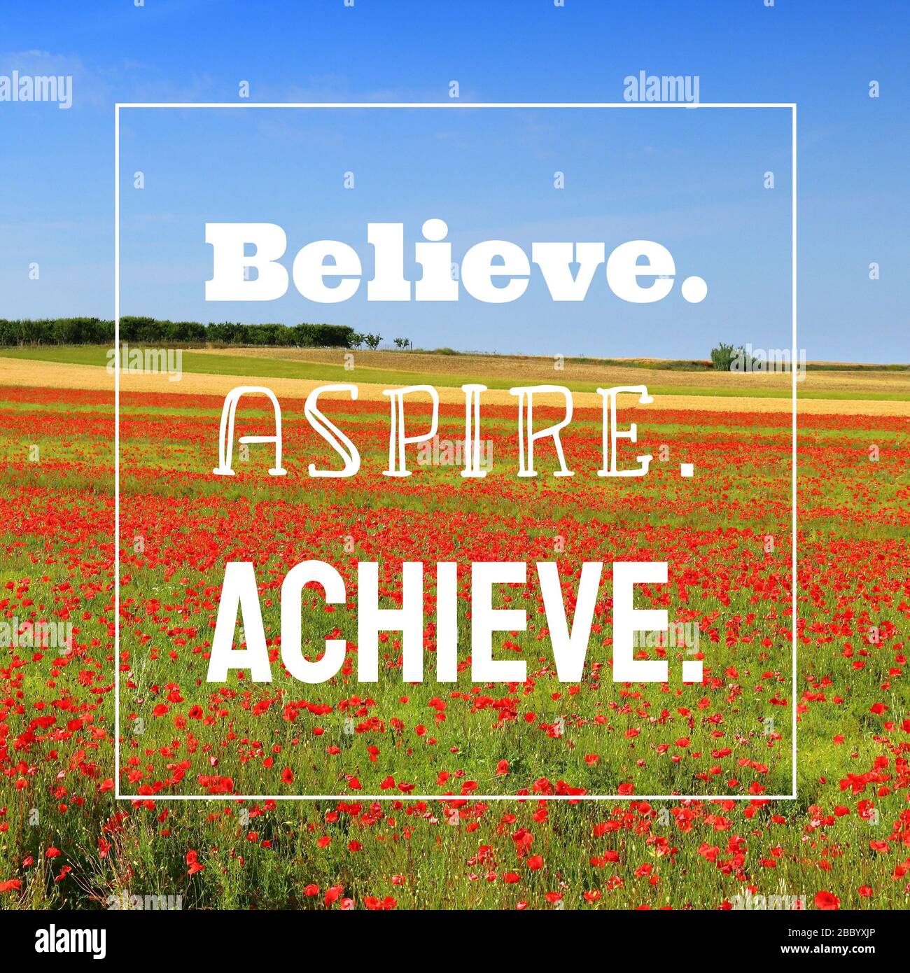 Glauben, streben, erreichen. Poster zum inspirierenden Angebot am Arbeitsplatz. Zeichen der Erfolgsmotivation. Stockfoto