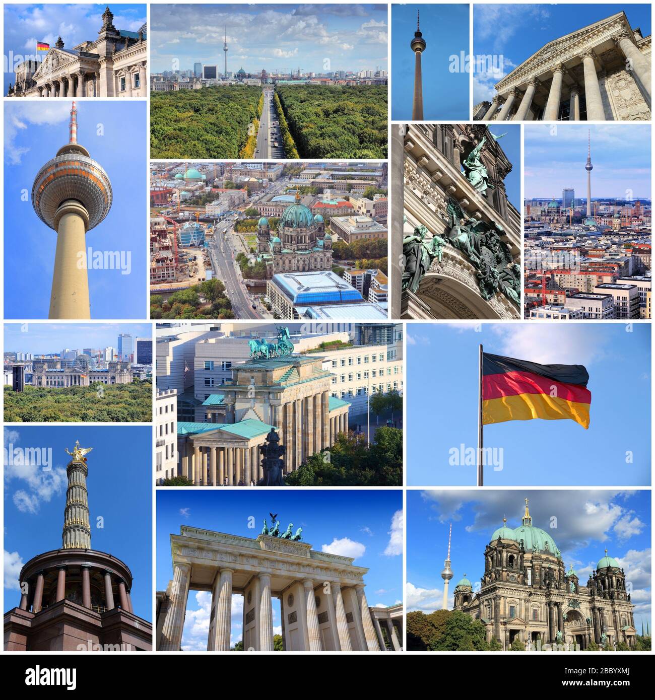 Berlin, Deutschland - Reisefotorcollage mit Wahrzeichen der Stadt. Stockfoto