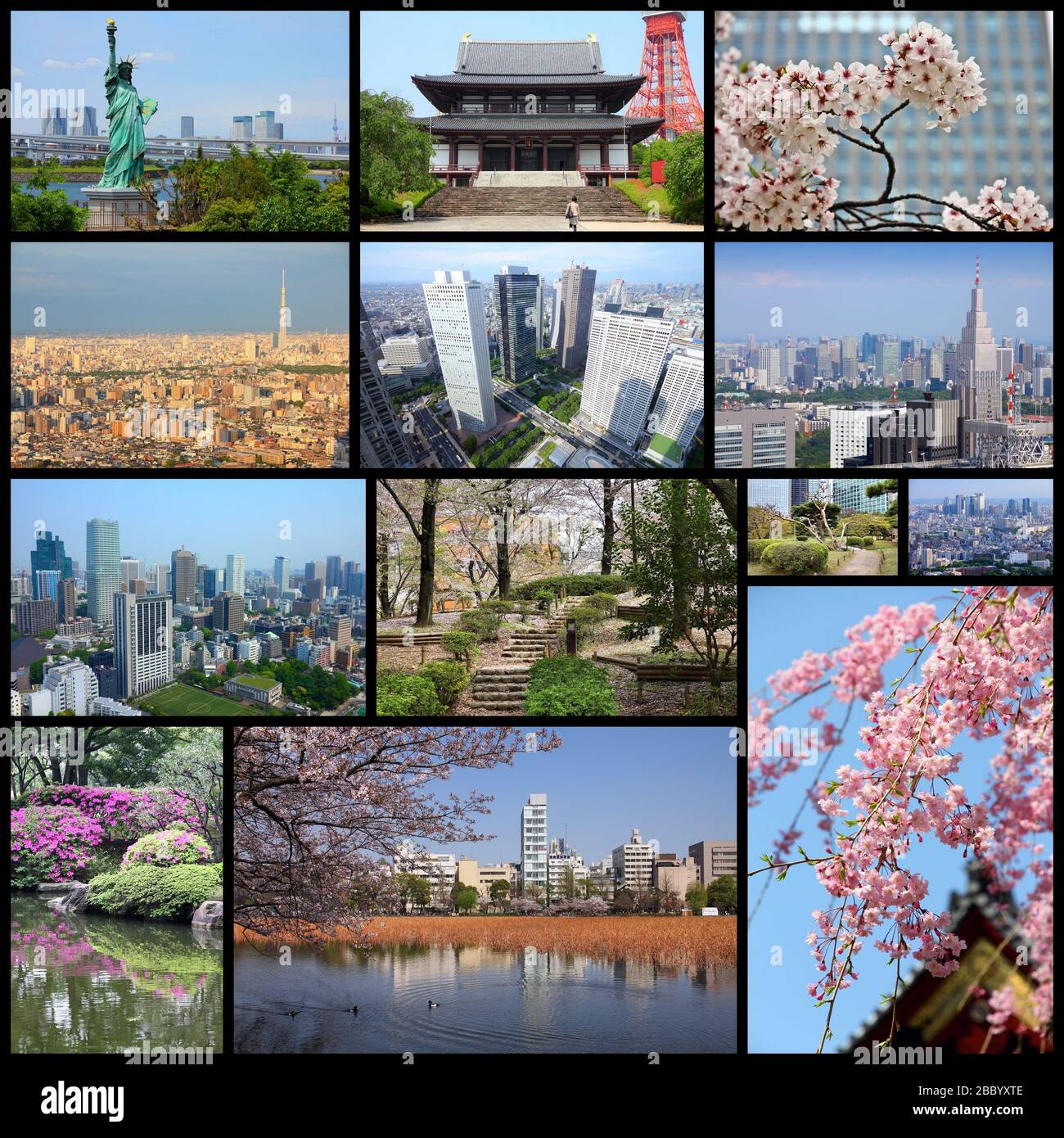 Tokyo, Japan Fotos eingestellt. Collage umfasst wichtige Wahrzeichen wie Shinjuku ward, Ueno Park, Chiyoda und Bunkyo. Stockfoto