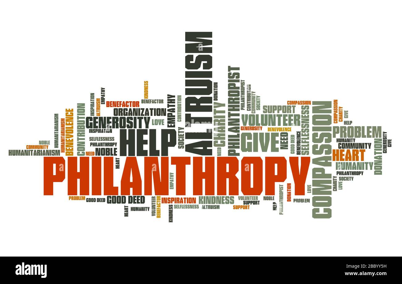 Philanthropie Themen und Konzepte Wort cloud Abbildung. Wort collage Konzept. Stockfoto