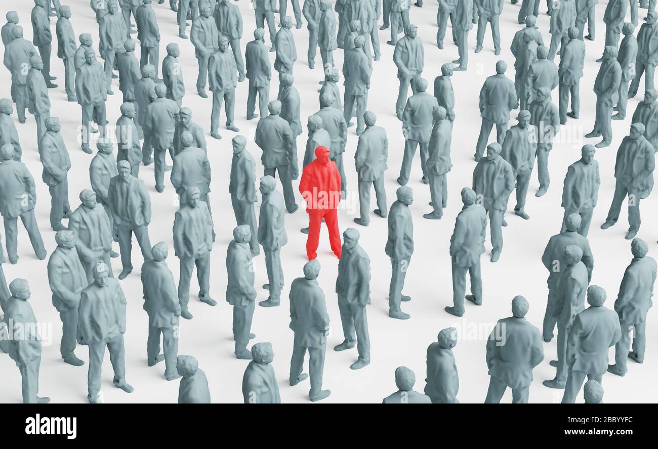 Blick von oben, Pandemiekonzept, Virusansteckung, individuelle Erkennung. 3D-Rendering Stockfoto Blick von oben, Pandemiekonzept, Virusansteckung, individuelle Erkennung. 3D-Rendering Stockfoto