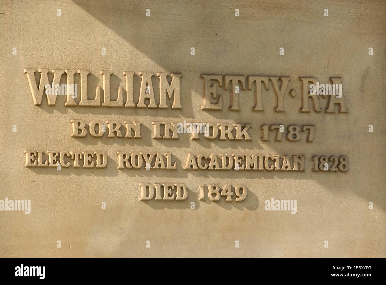 Die Statue von William Etty, R.A, der im Jahr 184 zum Royal Academician gewählt wurde. Er wurde im Jahr 1797 geboren und starb im Jahr 1849. Die Statue steht vor dem Yor Stockfoto