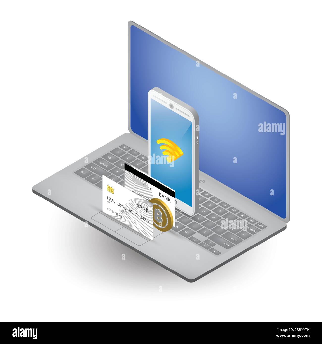 Konzept des Online-Einkaufs mit Isometric Laptop Stock Vektor
