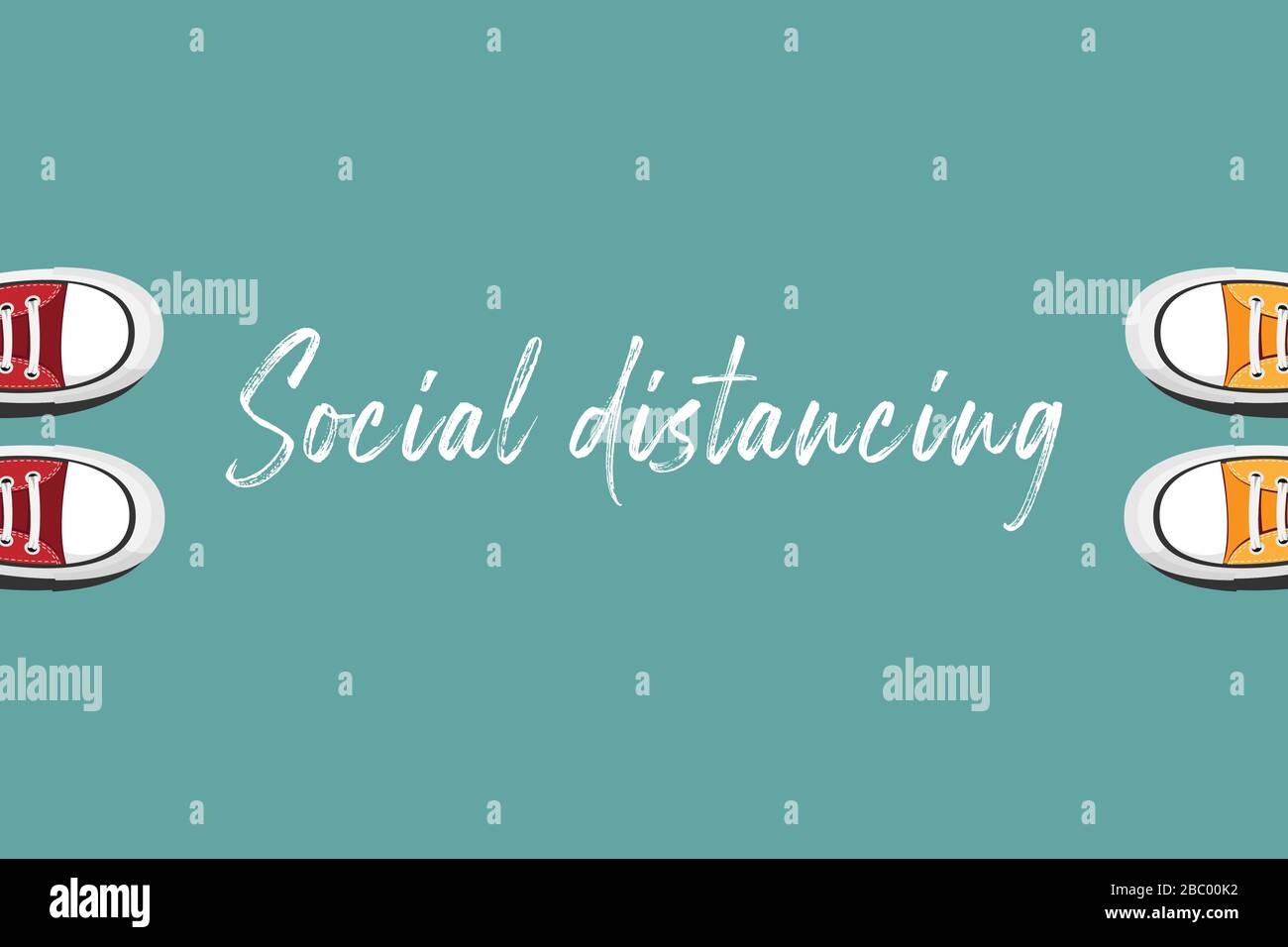 Soziale Distanz: Zwei Menschen halten sich für soziale Distanzierungen zwischen einander auf und vergrößern so den physischen Raum zwischen den Menschen, um sich nicht zu verbreiten Stock Vektor